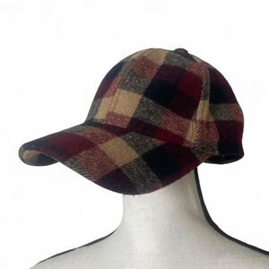 Steve Madden Burgundy Navy Plaid Wool-Blend Baseball Cap Adjustable